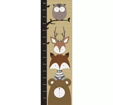Vinilo medidor infantil animales bosque nórdicos - TenVinilo