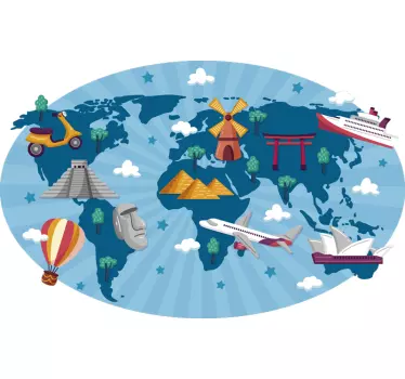 Vinilo mapamundi Mapa del mundo para niños viajes - TenVinilo