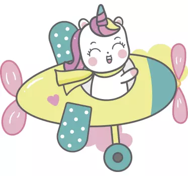 Vinilo ilustración Avión de unicornio para niños - TenVinilo