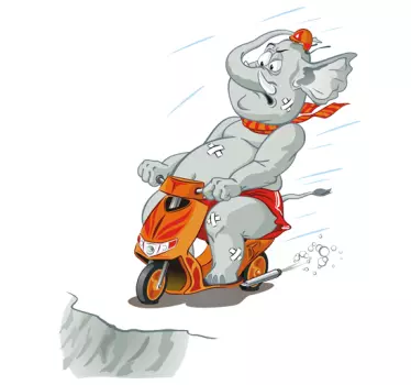 Vinilo infantil elefante en moto - TenVinilo