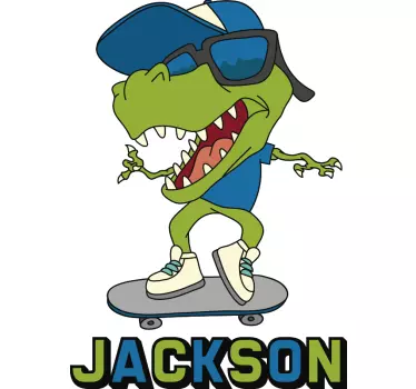Vinilo pared T-Rex en skate con nombre - TenVinilo