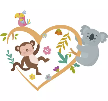 Vinilo para niños forma de corazón con animales - TenVinilo
