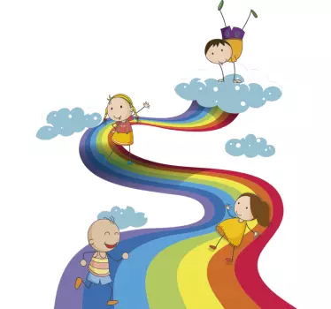 Vinilo para niños ilustración niños en arcoiris - TenVinilo