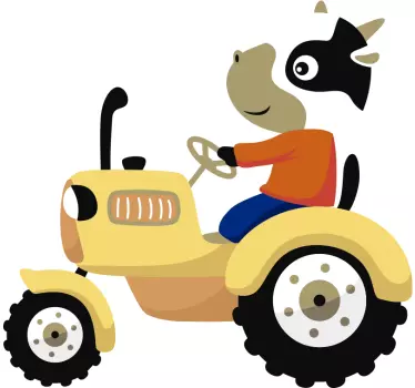 Vinilo para niños de tractor con vaca conduciendo - TenVinilo