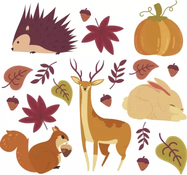 Vinilo pared de animales y flores de otoño - TenVinilo