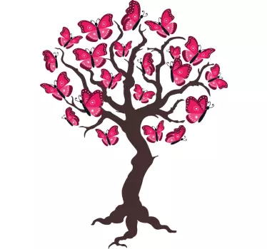 Vinilo decorativo árbol primavera de mariposas - TenVinilo
