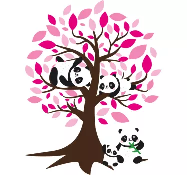 Vinilo decorativo árbol con panda niños - TenVinilo