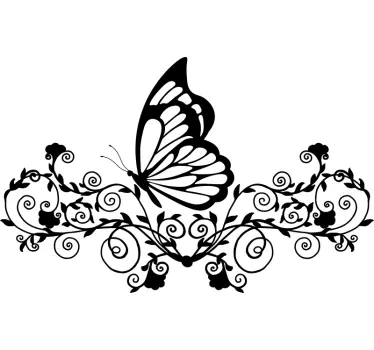 Vinilo decorativo cabecero mariposa en flores - TenVinilo
