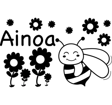 Vinilo para bebés flores y abeja con nombre - TenVinilo