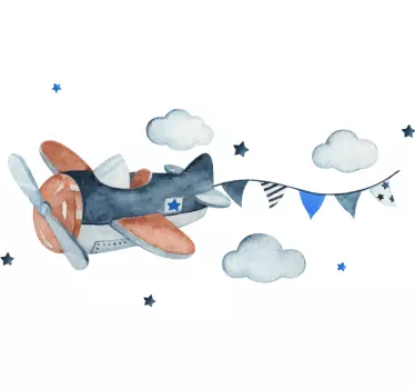 Vinílico infantil avión con nubes estilo nórdico - TenVinilo