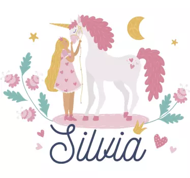 Vinilo bebé de unicornios con niña y nombre - TenVinilo