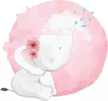 Vinilo para niñas nórdico elefante en círculo rosa - TenVinilo