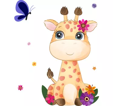 vinilo para niñas animales jirafa con flores - TenVinilo