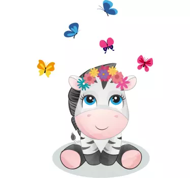Vinilo para niñas cebra bebé mariposas coloridas - TenVinilo