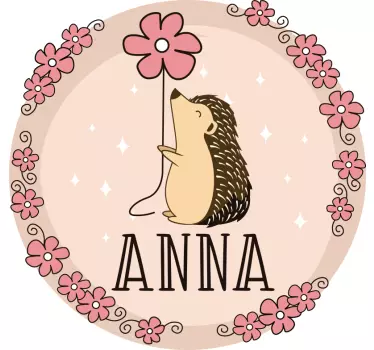 Vinilo para niñas puercoespín con flor y nombre - TenVinilo