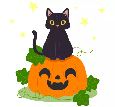 Vinilo Halloween gato y calabaza felices - TenVinilo