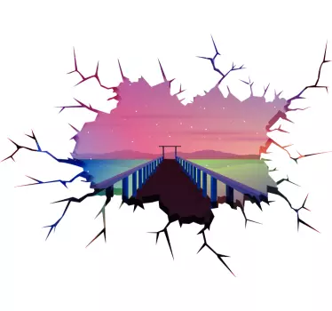 Vinilo 3D efecto visual puente en atardecer - TenVinilo