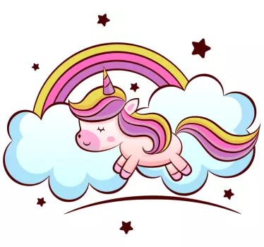Vinilo pared infantil unicornio con arcoiris colorido - TenVinilo