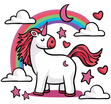 Vinilo decorativo infantil unicornio con arcoiris y nubes - TenVinilo