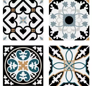 Azulejos vinílicos patrón portugués azul y negro - TenVinilo
