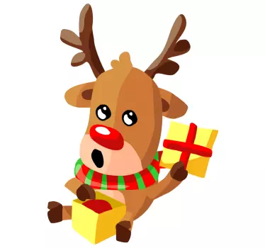 Pegatina navidad ciervo navideño con regalo - TenVinilo