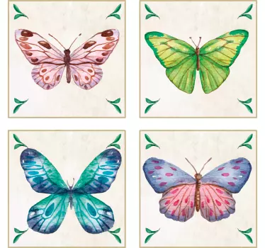 Azulejos vinílicos mariposas verdes y azules - TenVinilo