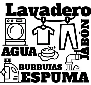 Vinilo para escaparate Lavandería con ropa y herramientas - TenVinilo
