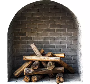 Vinilo 3D chimenea ladrillo moderno - TenVinilo