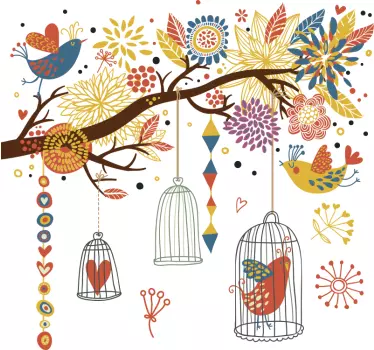 Vinilo decorativo jardín de aves - TenVinilo