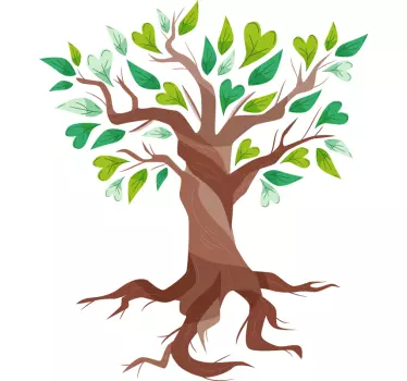 Vinilo de árbol para pared árbol de la vida hojas de corazón - TenVinilo