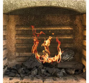 Vinilo decorativo efectos visuales Chimenea con fuego ardiente - TenVinilo