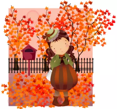 Vinilo infantil niña paseo otoño - TenVinilo