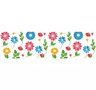 Cenefa decorativa Flores de composición roja y azul - TenVinilo