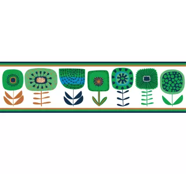Cenefa decorativa Tallos verdes y flores azules - TenVinilo