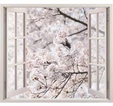 Vinilo 3D vistas árboles blancos de primavera - TenVinilo