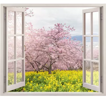 Vinilo de flor Vistas 3d a árboles de primavera rosa - TenVinilo
