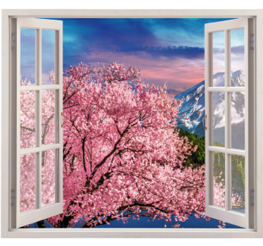 Vinilo 3d vistas árbol rosa de primavera - TenVinilo