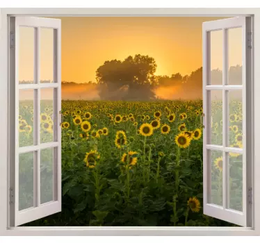 Vinilo 3D campo de girasoles al atardecer - TenVinilo