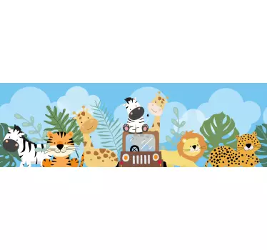 Cenefa decorativa Animales de safari con león cebra y jirafa - TenVinilo