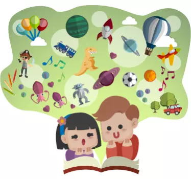 Vinilo infantil dibujo niños leyendo - TenVinilo