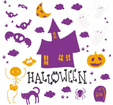 Vinilo decorativo elementos halloween color - TenVinilo