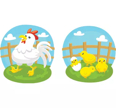 Vinilo para niños gallina con pollitos - TenVinilo