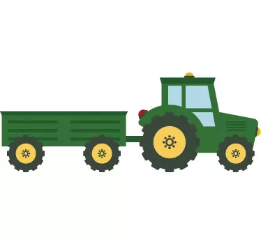 Vinilo decorativo tractor verde y vagoneta - TenVinilo