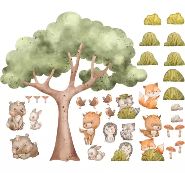 Vinilo dormitorio infantil lindos animales del bosque - TenVinilo