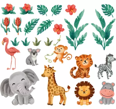 Vinilo dormitorio infantil lindos animales de safari - TenVinilo