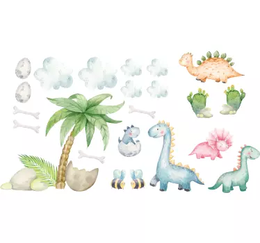 Vinilo dormitorio infantil lindos dinosaurios de acuarela - TenVinilo