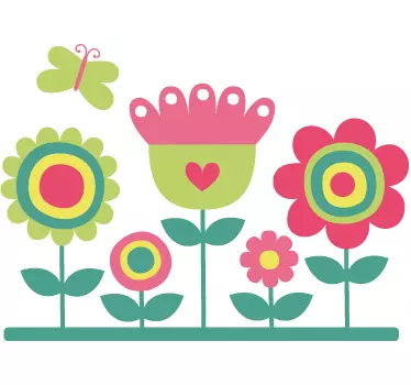 Adhesivo decorativo jardín y mariposa rosa - TenVinilo