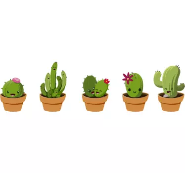 Vinilo pared Collection Cactus Amusants - TenVinilo