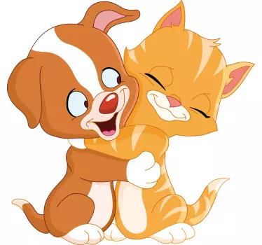Pegatina de vinilo infantil abrazo perro y gato - TenVinilo