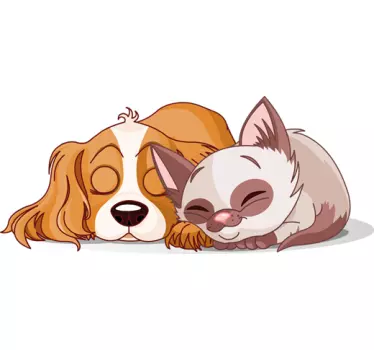 Pegatina infantil de perro y gato durmiendo - TenVinilo